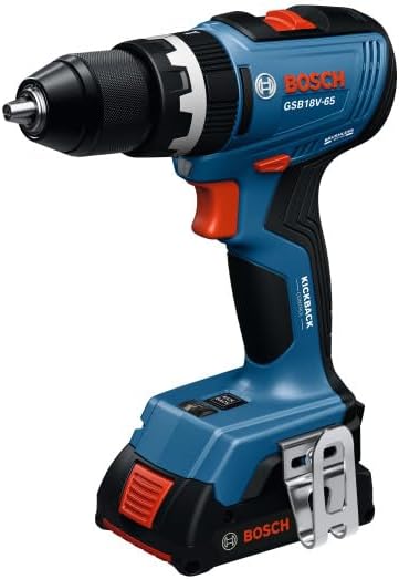 BOSCH GSB18V-65N 1/2 In. Brushless Hammer Drill/Driver - 575 In.-Lbs. Max Torque. Switchable KickBack Control. Rapid Mode Selector. Dual LED Worklights. All-Metal Chuck (Bare Tool)