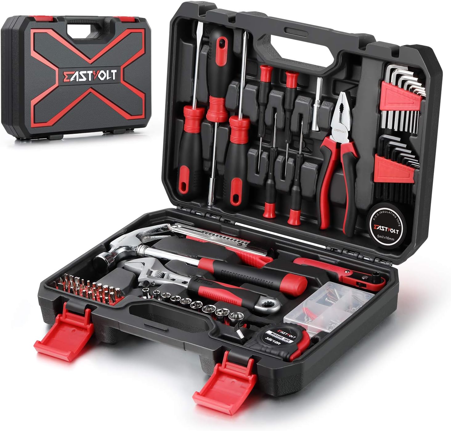 Eastvolt 128-Piece Home Repair Tool Set. Tool Sets for Homeowners. General Household Hand Tool Set with Storage Toolbox. EVHT12801. Black + Red (ASK01) : Amazon.sg: DIY and Tools