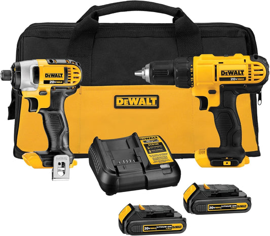 DEWALT 20V MAX Cordless Drill and Impact Driver. Power Tool Combo Kit . Includes 2 Batteries. Charger and Bag (DCK240C2)